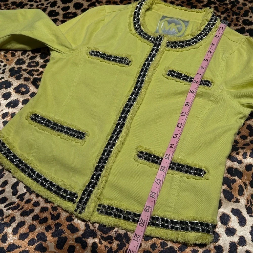Michael Kors Neon Yellow Denim Chain Detailed Jacket